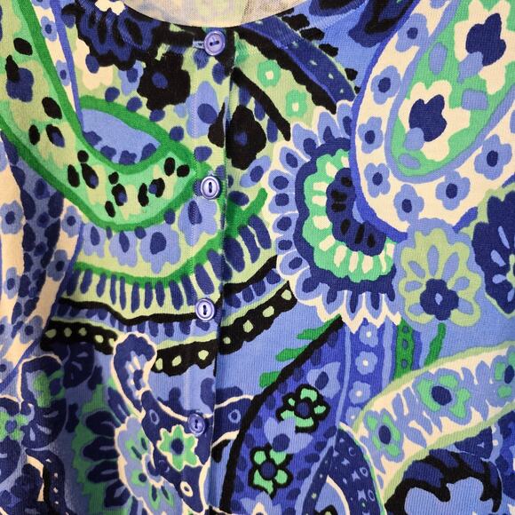 Talbots Cardigan Sweater Women's XL Blue Green Paisley Career Classic Spring - Picture 3 of 6